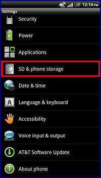 Settings Menu, SD and Phone Storage